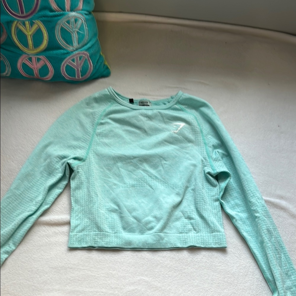 Gymshark cropped Mint Green Long Sleeve Athletic Top size small